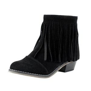 Breckelles Suede Fringe Cap Toe Ankle Bootie